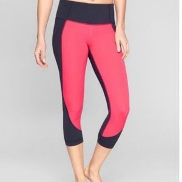 ATHLETA Salutation Color Block Capris Leggings Pink Blue Size Medium - Picture 1 of 6